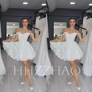 Short Wedding Dresses Homing Coming Dress Off The Shoulder Floral Bridal Gowns - Picture 1 of 11