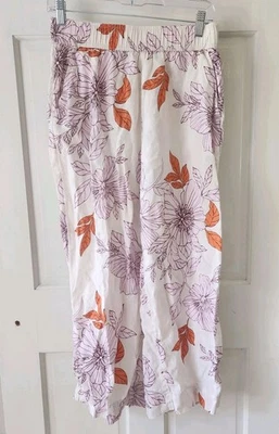 RACHEL ROY 100% LINEN PANTS WOMENS MEDIUM FLORAL PRINT WHITE ORANGE PINK POCKETS - Image 1 of 4