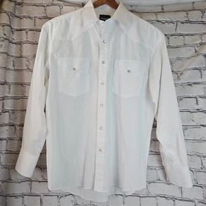 Wrangler Shirt Mens White Solid Pearl Snap Western Size L Lightweight Long Tall - Picture 1 of 6