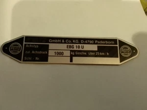Josef Peitz Typenschild Schild Zuggabel Deichsel Schere Achse Espe EBG 10 U s106 - Picture 1 of 1