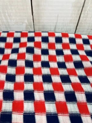 Red White Blue Plaid Polyester Knit Fabric 1 Yard 60 Wide Unbranded Vintage - Image 1 of 4