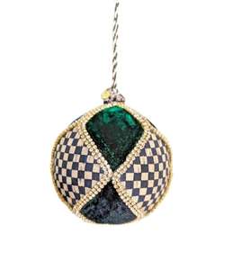 MacKenzie Childs Ball Ornament Emerald Luxe Patchwork Courtly Check 5" Bling - 1 - Picture 1 of 3