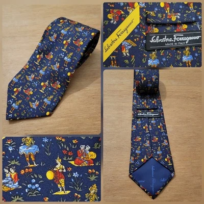 SALVATORE FERRAGAMO Corbata Hombre Multicolor Bailarina Asiática con Motivo Floral Hecha en Italia  Foto 1 de 4