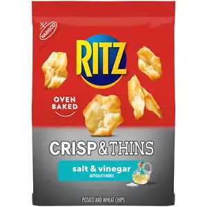 (3 pack) 7.1 oz, RITZ Crisp and Thins Salt and Vinegar Chips, Party Snacks - Picture 1 of 14