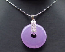 Lavender Purple Jade Circle 925 Sterling Silver Coin Bless Luck Pendant Necklace