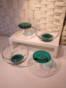 Icet Murano Green Teal Clear Bowls Set 4 1748 Cl - Picture 1 of 12
