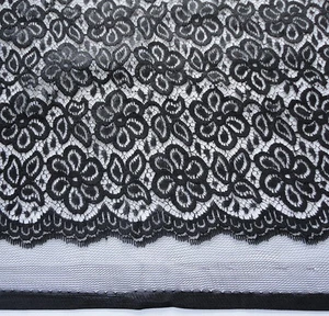 Black Lace Fabric Heavy Poly Nylon w/ Embroidered Outline Over Florals 41" x 60" - Picture 1 of 1