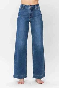 Judy Blue NWT Size 18W High Waist Double Button Wide Straight Leg Trouser 82558 - Picture 1 of 9