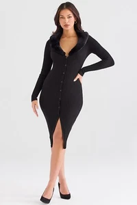 HOUSE OF CB 'Raine' Black Faux Fur Trim Dress S 8/10 3330 - Bild 1 von 11