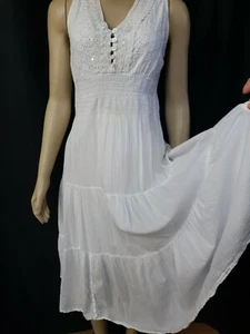 MLLE GABRIELLE WHITE SMOCKED SEQUINED TIERED SLEEVELESS SLIP DRESS SIZE M #C - Picture 1 of 8