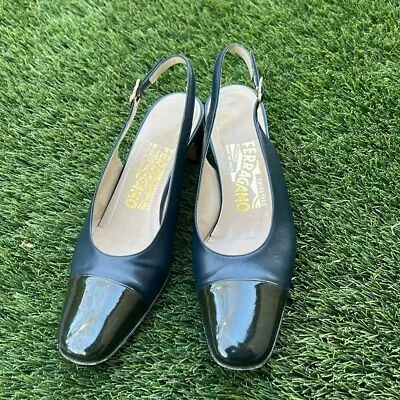 Salvatore Ferragamo Zapatos de Mula de Cuero Talla 6.5 B Zapatos con Cordones Negro Cuadrado Foto 1 de 4