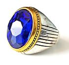 Solidny posrebrzany pierścionek z modą męską niebieski tanzanit stworzony laboratoryjnie rozmiar 10, R-78