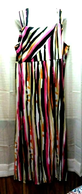 BOB MACKIE WEARABLE ART STRIPED SLEEVELESS LONG MAXI SUMMER DRESS SIZE XL - Image 1 of 4