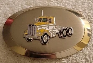 Vintage Truckers Belt Buckle Tractor Trailer Yellow Trim  4” x 2.5”  - Picture 1 of 2