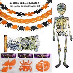 4Pack Halloween Hanging Decoration, Holographic Skeleton, 3D Spooky Garlands Set - Picture 1 of 13