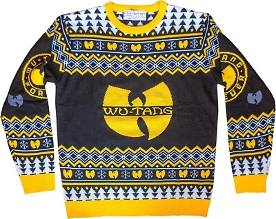 Wu Tang Clan Logo Snowflakes Yellow Black White Ugly Christmas Sweater - Image 1 of 4