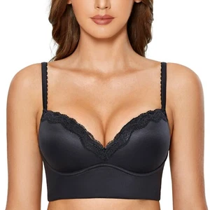DOBREVA Women's Push Up Bras, Wireless Padded Support Lace Longline No Underwire - Picture 1 of 5
