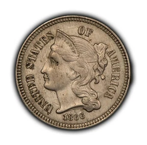 1866 3c Nickel Three Cent Piece - Mint Error Strong Die Clash - UNC Dets - Z4138 - Picture 1 of 4