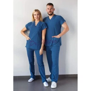 PEELINGS SET UNISEX, blaue Peelings, Lycra, Baumwolle, Krankenschwester, Pflege, V nıck, medizinische Uniform - Bild 1 von 6
