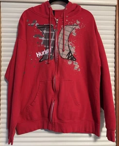 Vintage Hurley Hoodie Mens XL Red Zip Up Sweater Skate Surf Y2K Grunge - Picture 1 of 8