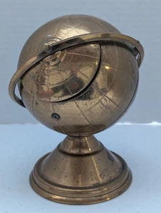 Vintage Globe Shape Round Brass Cigarette Holder Table MCM - Picture 1 of 14