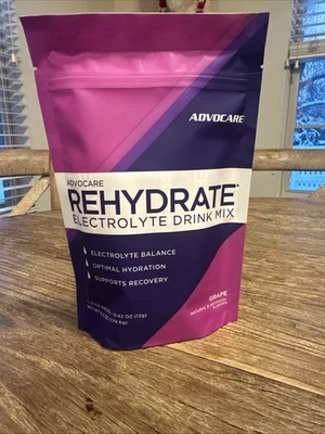 Advocare REHYDRATE - Mezcla de bebidas de hidratación de electrolitos 15 paquetes de varillas de uva Foto 1 de 3