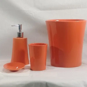 MCM Ceramic Bathroom Accessories Set 4pc Soap Dispenser Tumbler Trash Can VTG - Picture 1 of 12
