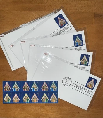 Gingerbread Houses Forever Booklet Of 20 + 8 FDC Envelopes. MNH Scott #4817-4820 - Image 1 of 4