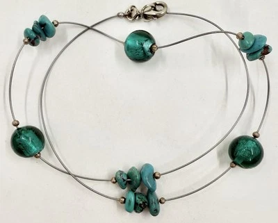 SILPADA N2353 STERLING 925 STABILIZED TURQUOISE GLASS WIRE NECKLACE (T625) - Image 1 of 4