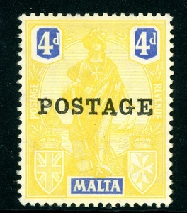 Malta 1926 British KGV 4p Yellow & Ultra POSTAGE Scott #123 Mint U573 ⭐⭐⭐⭐⭐⭐ - Picture 1 of 6