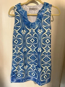 Blusa túnica Ava Lynn para mujer azul geométrica sin mangas talla pequeña cuello en U - Imagen 1 de 8