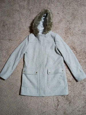 ¡NUEVO CON ETIQUETAS! J. PARKA GRIS TRIPULACIÓN J6178 ABRIGO CON CAPUCHA RIBETE DE PIEL MEZCLA LANA/POLIÉSTER TALLA 0 Foto 1 de 4