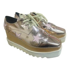 Stella McCartney Elyse Shoes Rose Gold Stars Wood Platform Tie Up  Trend Size 5 - Picture 1 of 8