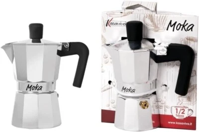 KASAVIVA CAFFETTIERA ALLUMINIO MOKA CAFFÈ ESPRESSO MANICO PLASTICA, 1/2 TAZZA