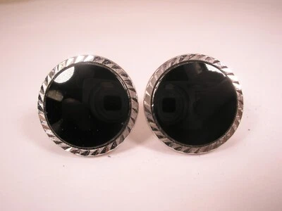 Gemelos GRANDES SWANK VINTAGE CORTE ESPIRAL PIEDRA NEGRA REDONDA 15/16" Foto 1 de 4