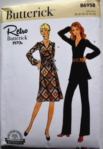 VESTIDO RETRO PATRÓN BUTTERICK 6958 AÑOS 70 FALTAS TALLAS 8 10 12 14 16 SIN CORTAR NUEVO - Imagen 1 de 2