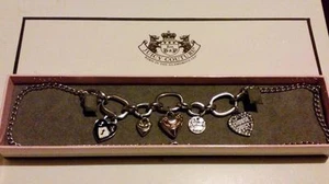 Fantastic JUICY COUTURE Silver Heart Charms Link Chain 27" NECKLACE***** - Picture 1 of 12