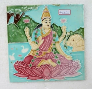 Vintage Original feine bunte Göttin Laxmi geprägte Keramikfliese, Japan NH4222 - Bild 1 von 10