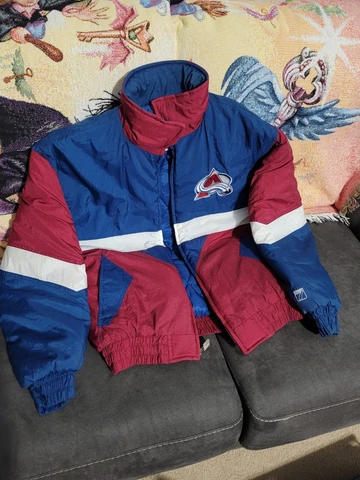 Men's Vintage 90s Logo 7 Colorado Avalanche NHL Puffer Jacket Size XL Nice Pics Cover