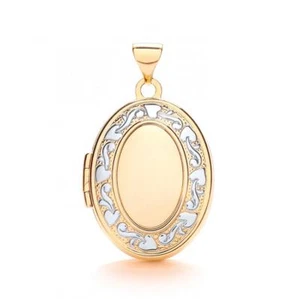 9ct Two Colour Gold Patterned Oval Locket - Picture 1 of 1