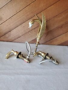 Vintage USED Brass w/Patina SHERLE WAGNER Swan Lever Sink Faucet Set A1