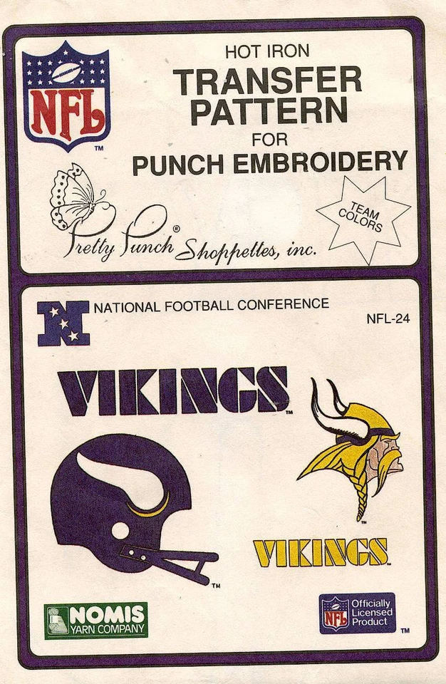  1980's VTG Punch Embroidery Vikings Transfer Pattern NFL-24 - Image 1 of 1
