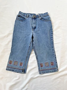 Vintage 90s Jordache Capris Peddle Pushers Flower Embroidered Hippie Boho Y2K - Picture 1 of 11