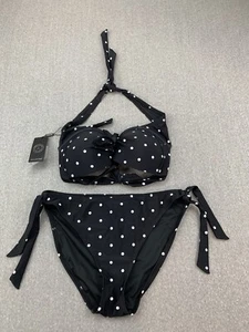 Traje de baño bikini a lunares con aros Relleciga 2 piezas para mujer talla grande negro blanco” - Imagen 1 de 20
