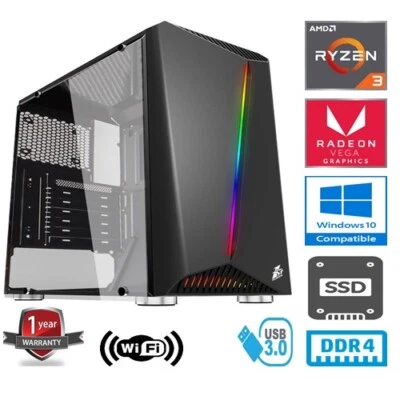 AMD RYZEN 3 3200G 3.6GHz QUAD CORE 8G RAM 240GB SSD VEGA 8 2GB GRAPHIC GAMING PC - Image 1 of 4