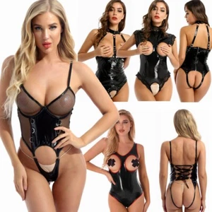 Body Catsuit de una pieza de charol Wetlook para mujer lencería sexy fiesta GOGO Clubwear - Imagen 1 de 27