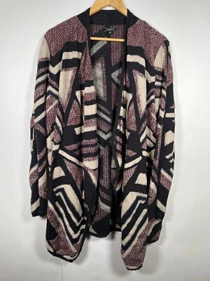 Acogedor cárdigan suéter para mujer LUCKY BRAND talla grande tejido con intarsia púrpura negro Foto 1 de 4