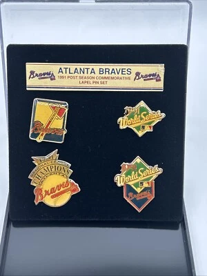 Vintage Atlanta Braves 1991 Post Season Commemorative Lapel (4) Pin Set RARE! - Image 1 of 4