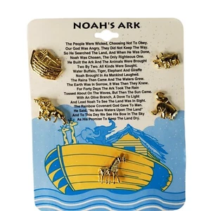 VTG Noah's Ark Pins Goldtone New on Original Card Giraffe Elephant Set of 5 NOS - Picture 1 of 8