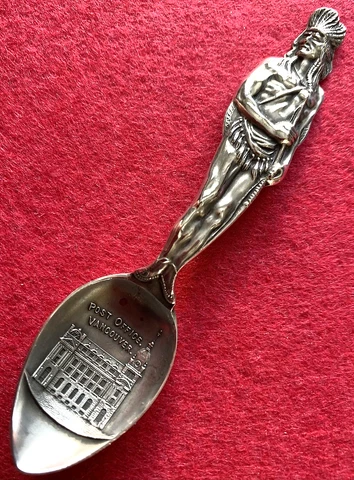 RARE! Full Figure Indian Headdress Vancouver Post Office Sterling Souvenir Spoon Cover